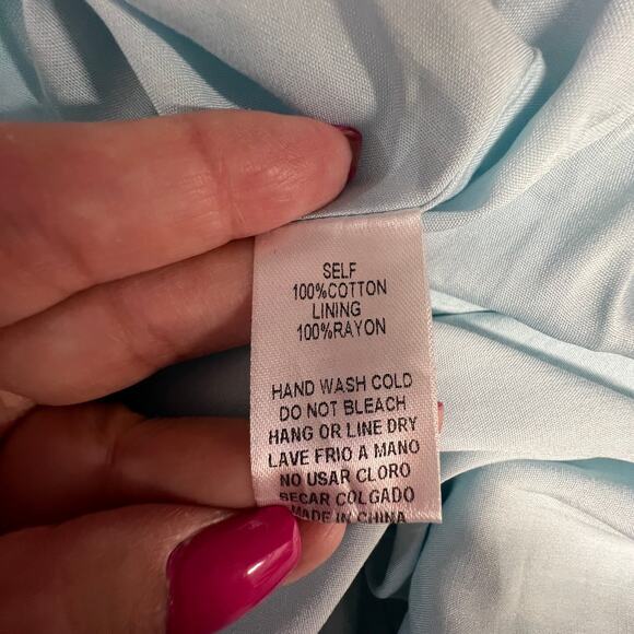 Easel Embroidered Smocked Tie Back Cotton Blue Ruffle Dress Small A Line Boho - Picture 10 of 14